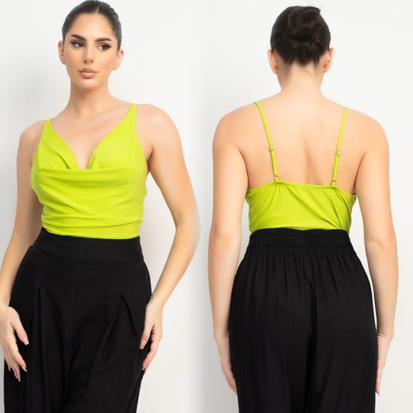 Tops - Lime green draped front cami bodysuit